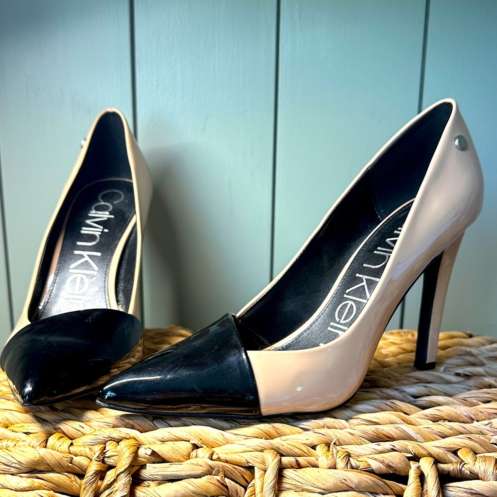 Calvin Klein Patent Black and Nude Heels
